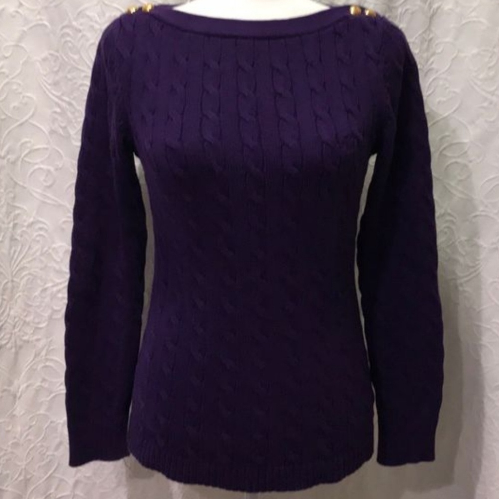Ralph Lauren Purple Cable Sweater Gold Button PS